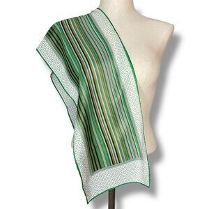 Vintage Striped Scarf‎ Green Tan White Dots Long 10" x 47" Retro Professional